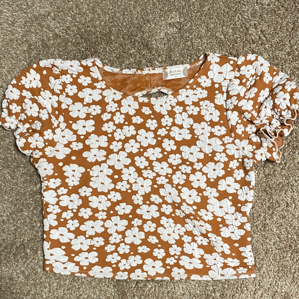 Altar'd State Floral Puff Sleeve Crop Top